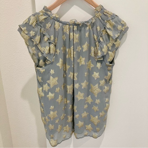 Fairycore Star celestial gold metallic sparkle print chiffon sparkly blouse - Picture 10 of 10